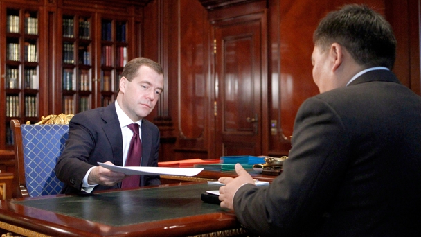 Prime Minister Dmitry Medvedev meeting with head of the Republic of Tyva Sholban Kara-ool