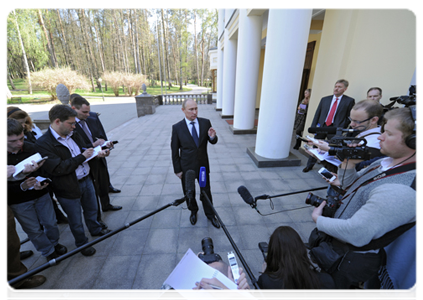 Prime Minister Vladimir Putin taking questions from the press following a meeting of the Strategic Initiatives Agency’s supervisory board