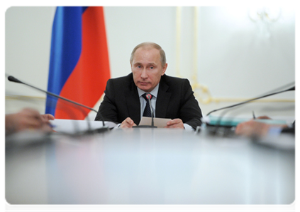 Prime Minister Vladimir Putin at a meeting on motivating exploration of hard-to-recover oil reserves