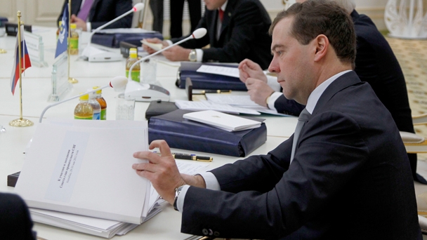 Prime Minister Dmitry Medvedev attends a restricted meeting of the CIS Heads of Government Council