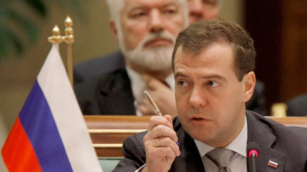 Prime Minister Dmitry Medvedev attends an expanded meeting of the CIS Council of Heads of Government