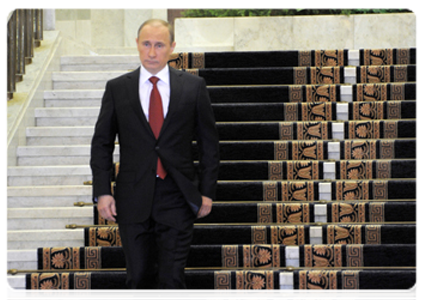 Prime Minister Vladimir Putin leaves the Government House for the presidential inauguration ceremony at the Kremlin