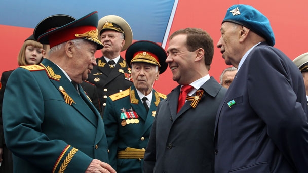 Prime Minister Dmitry Medvedev at a military parade on Red Square marking the 67th anniversary of Victory in the Great Patriotic War