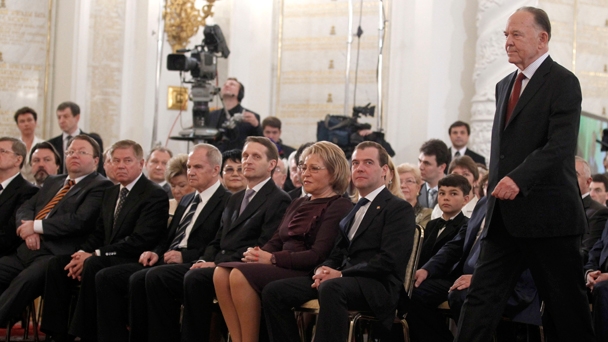 Председатель Правительства Российской Федерации Д.А.Медведев принял участие в торжественной церемонии вручения Государственных премий Российской Федерации в Кремле
