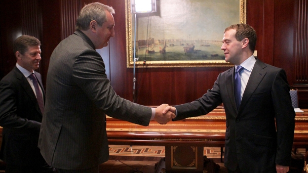 Prime Minister Dmitry Medvedev, Deputy Prime Minister Dmitry Rogozin and Deputy Prime Minister Dmitry Kozak