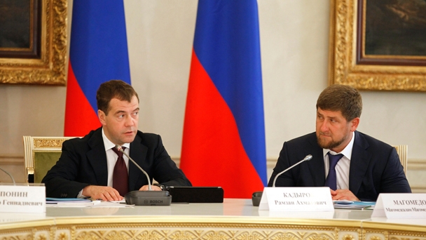 Председатель Правительства Российской Федерации Д.А.Медведев и глава Чеченской Республики Р.А.Кадыров