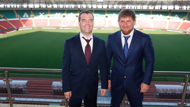 Prime Minister Dmitry Medvedev visits Ahmat Arena football stadium in Grozny