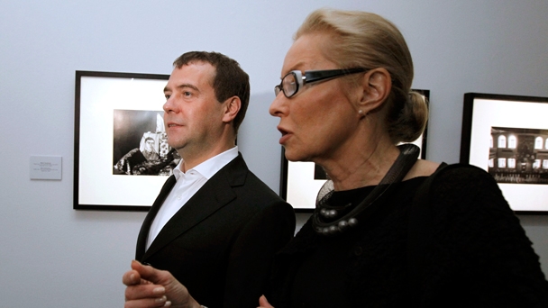 Prime Minister Dmitry Medvedev and Director of the Multimedia Art Museum Olga Sviblova