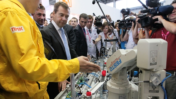 Prime Minister Dmitry Medvedev visits the International Exhibition of Industry and Innovation Innoprom-2012
