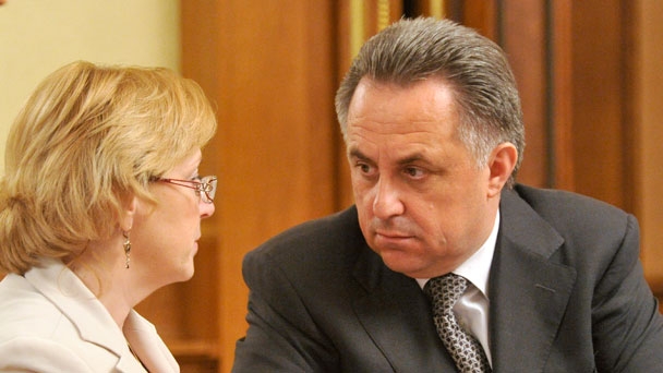 Minister of Sport Vitaly Mutko and Minister of Healthcare Veronika Skvortsova before a meeting of the Government of the Russian Federation