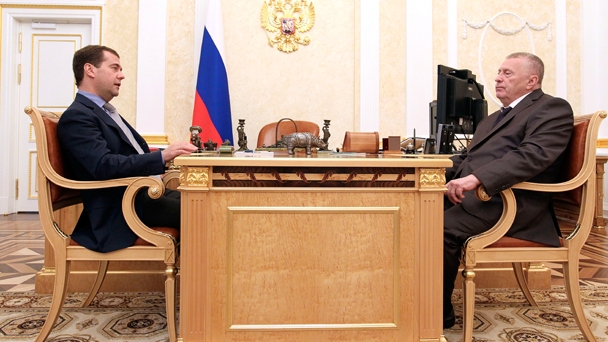 Prime Minister Dmitry Medvedev meets with Liberal Democratic Party leader Vladimir Zhirinovsky