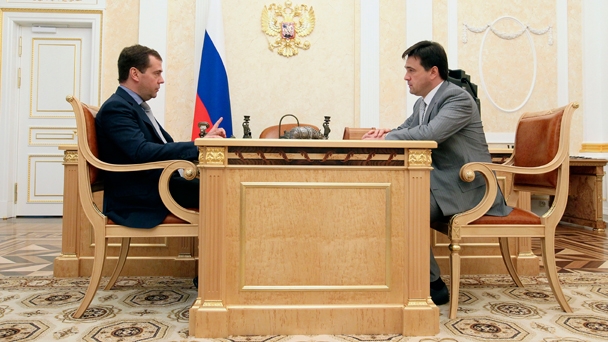 Prime Minister Dmitry Medvedev meets with head of United Russia’s parliamentary party Andrei Vorobyov