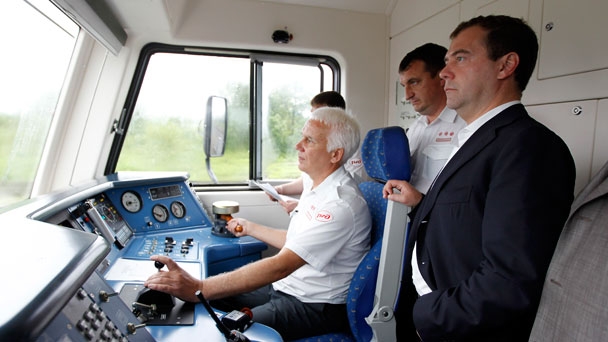 Prime Minister Dmitry Medvedev travelled to the airport on the Aeroexpress train