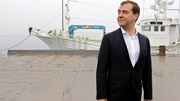 Prime Minister Dmitry Medvedev on South Kuril Island of Kunashir