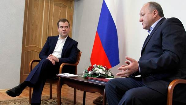 Prime Minister Dmitry Medvedev holds a meeting with Kamchatka Territory Governor Vladimir Ilyukhin