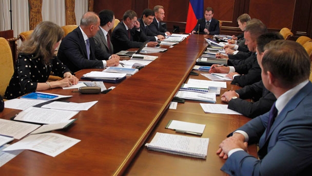 Prime Minister Dmitry Medvedev at a meeting on housing construction