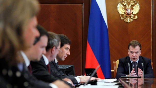 Prime Minister Dmitry Medvedev at a meeting on housing construction