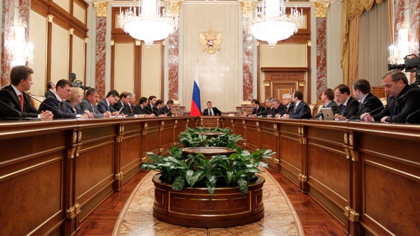 Prime Minister Dmitry Medvedev at a government meeting