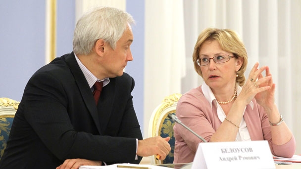 Minister of Economic Development Andrei Belousov and Minister of Healthcare Veronika Skvortsova