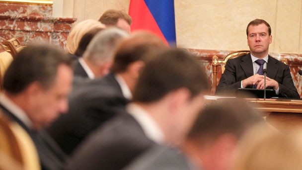 Prime Minister Dmitry Medvedev chairs a Government meeting