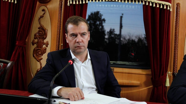 Prime Minister Dmitry Medvedev chairs meeting on railway tariffs policy on a train from Omsk to Tomsk