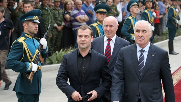 Prime Minister Dmitry Medvedev arrives in South Ossetia