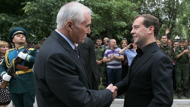 Dmitry Medvedev and President of South Ossetia Leonid Tibilov