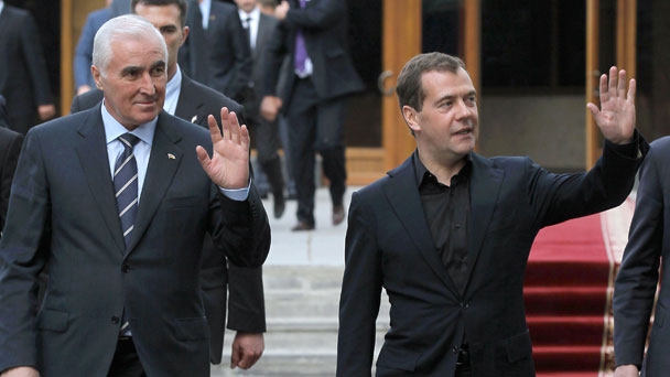 Prime Minister Dmitry Medvedev and President of South Ossetia Leonid Tibilov