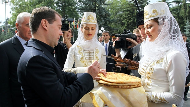 Prime Minister Dmitry Medvedev and President of South Ossetia Leonid Tibilov