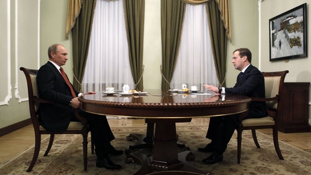 Prime Minister Dmitry Medvedev meets with President Vladimir Putin