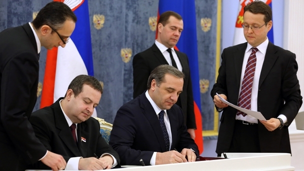 Following the Russian-Serbian talks, seven documents were signed in the presence of Dmitry Medvedev and Ivica Dacic