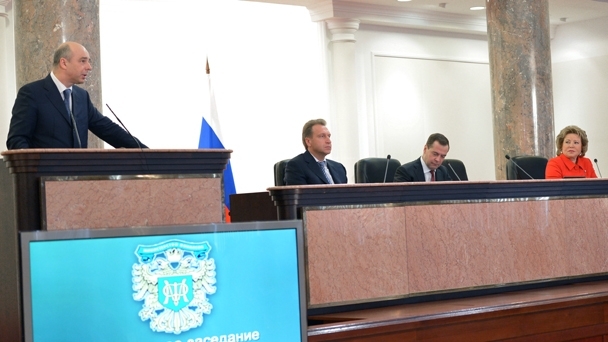 Finance Minister Anton Siluanov reports at the extended Ministry of Finance Board meeting